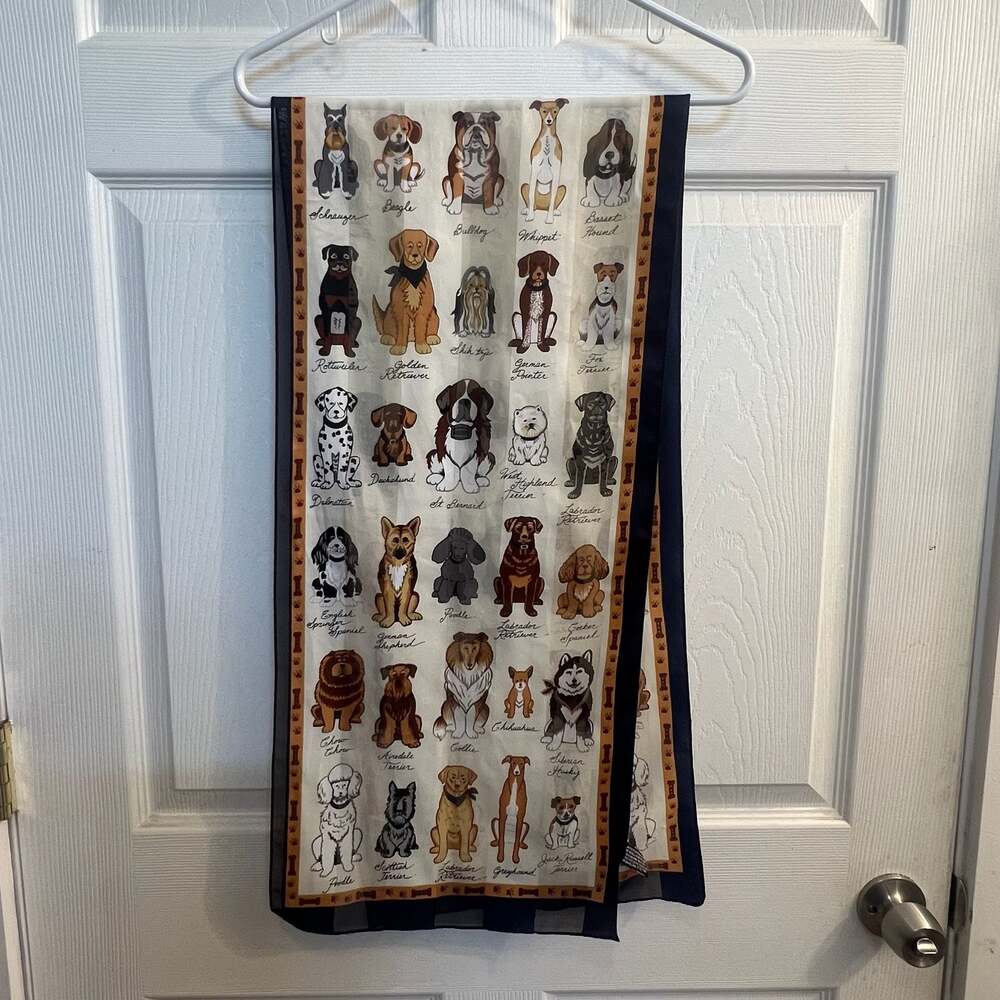 VTG Dog Breeds Sheer Scarf 13” X 58” Whippet Greyhound Dogs Korea Polyester